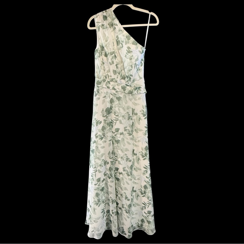 AW Bridal Flowy Overlay Dress Bridesmaid Formal Green White One Shoulder NWOT